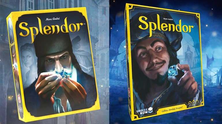 due versioni della cover del gioco di asmodee splendor